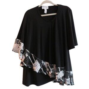 JOSEPH RIBKOFF Asymmetric Hem Waffle Trim Black Oversized Tunic Top - Size 12